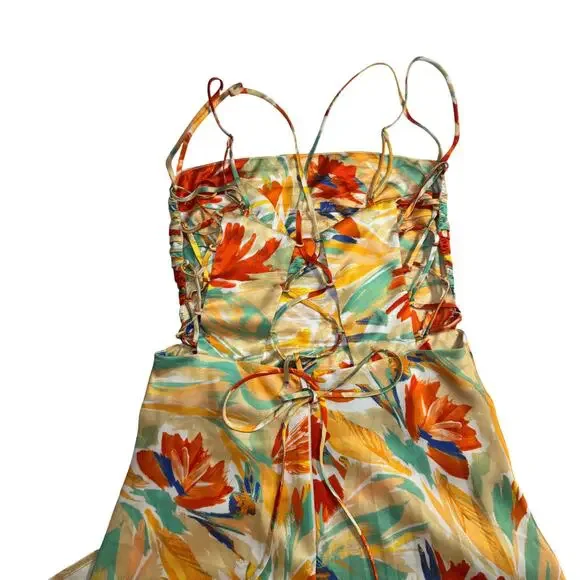 ASTR Antlia Floral Maxi Dress Orange Yellow Women's Square Neck Lace Up Summer - Picture 4 of 16